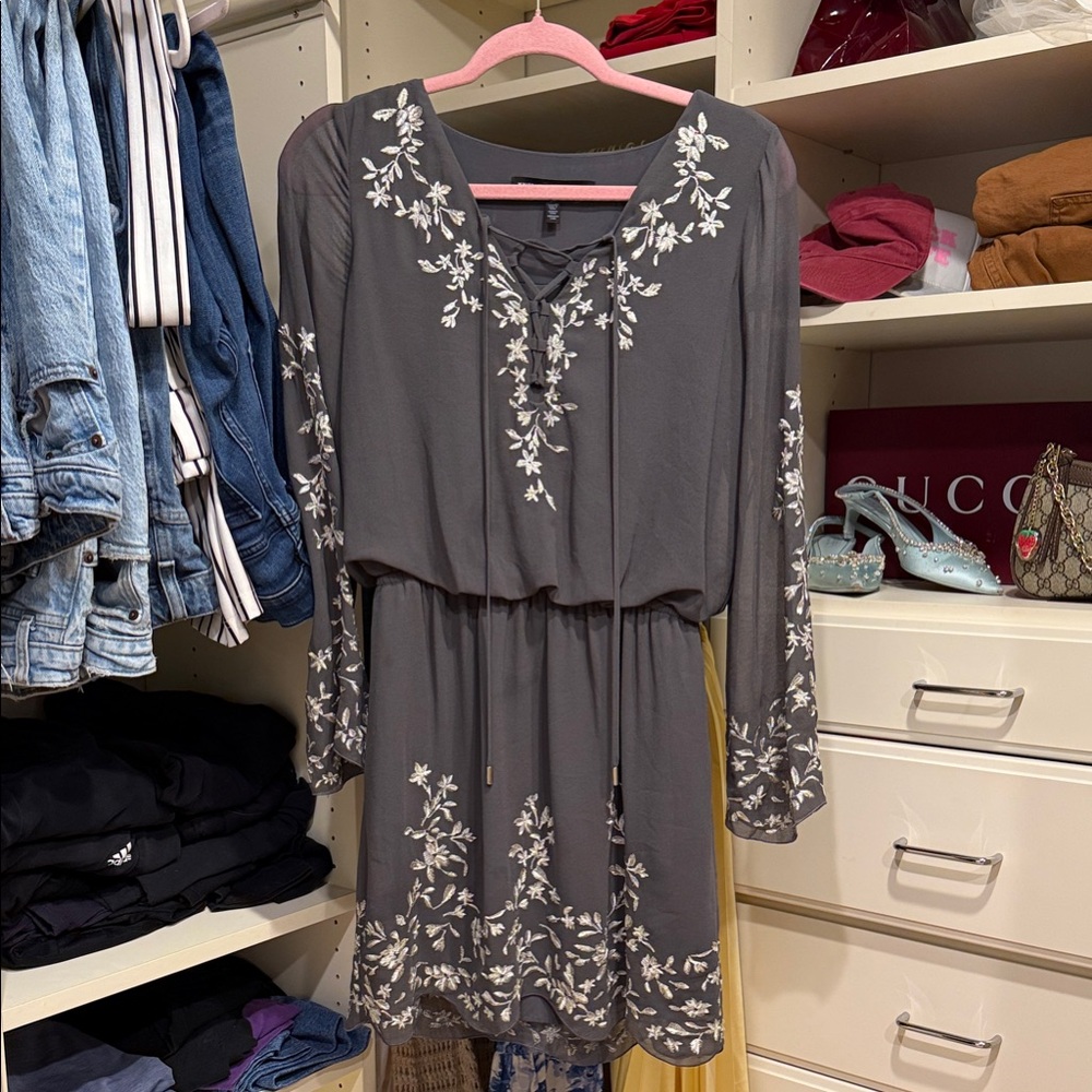 White House Black Market Charcoal Floral Dress